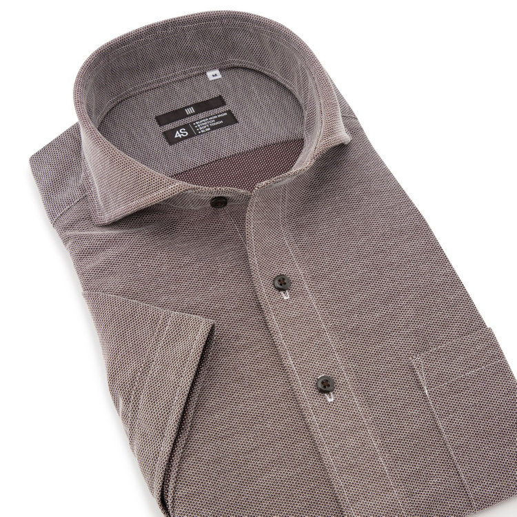 ブラックライン 【発送在庫あり】【BLACK LINE/半袖】ホリゾンタルワイドワイシャツ/ブラウン×ドビー/「4S HONEYCOMB MESH」スーパーノンアイロン・ストレッチ 茶中間