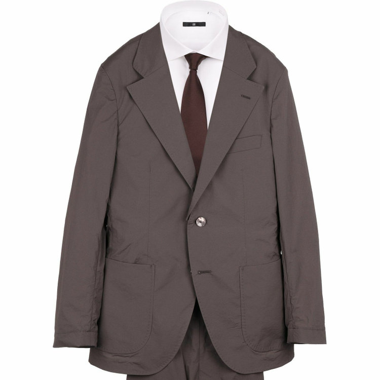 スーツセレクト 【WEB限定/OUTLET】【RBC】【春夏】スペアパンツ付き/2WAYワイドラペル＆ノーカラー2釦シングルスーツ 1タック＆2タック/ブラウングレー/ドローコード&ウエストシャーリング/※パンツ裾上げ済仕様/ウォッシャブル グレー系(灰)