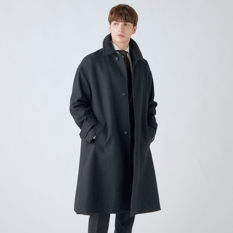 シルバーライン 【SL】ウールブレンドステンカラードロップショルダーデュアリティサイドスリットコート/ダークグレー/140S BLENDED EXTRA FINE MERINO WOOL グレー濃色