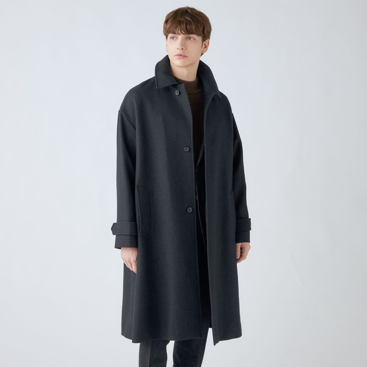 シルバーライン 【SL】ウールブレンドステンカラードロップショルダーデュアリティサイドスリットコート/ダークグレー/140S BLENDED EXTRA FINE MERINO WOOL グレー濃色