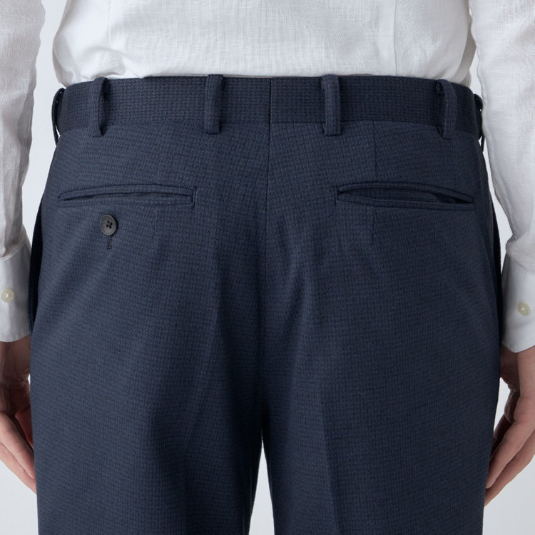 シルバーライン 【CLASSICO TAPERED】【秋冬】1タックテーパードパンツ/ネイビー×ハウンドトゥース/ウエストムーブ仕様/4S SUSTAINABILITY&ECOLOGY FABRIC/※裾上げ済仕様 紺濃色