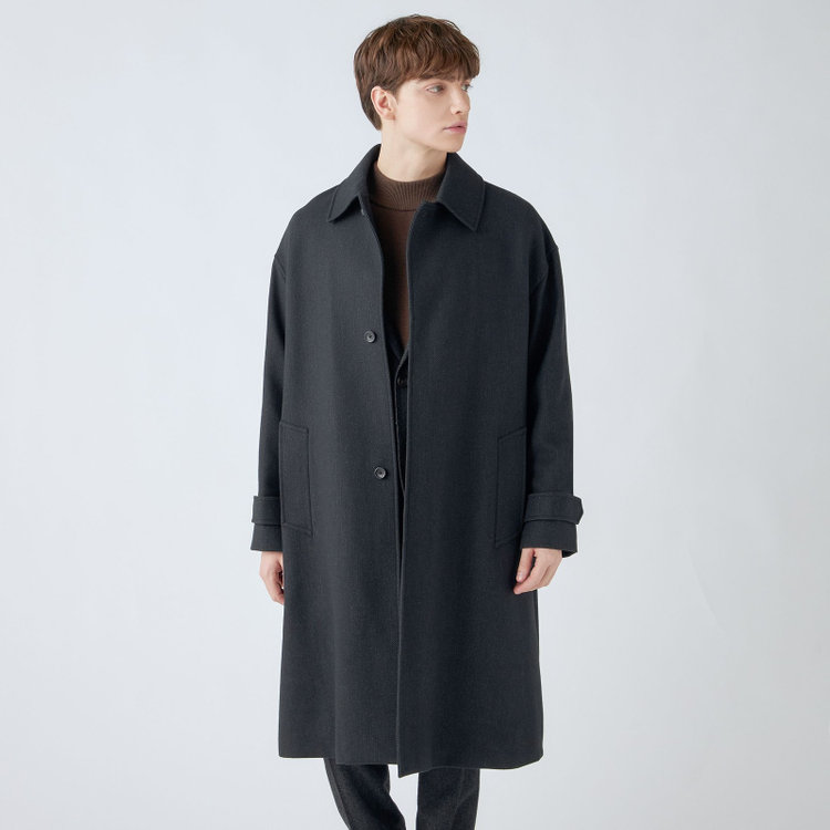 シルバーライン 【SL】ウールブレンドステンカラードロップショルダーデュアリティサイドスリットコート/ダークグレー/140S BLENDED EXTRA FINE MERINO WOOL グレー濃色