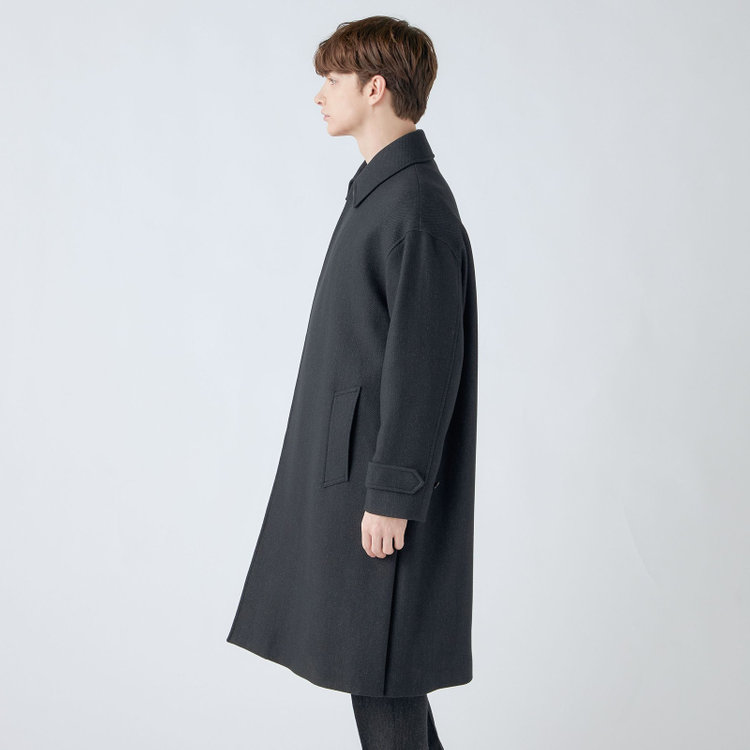 シルバーライン 【SL】ウールブレンドステンカラードロップショルダーデュアリティサイドスリットコート/ダークグレー/140S BLENDED EXTRA FINE MERINO WOOL グレー濃色