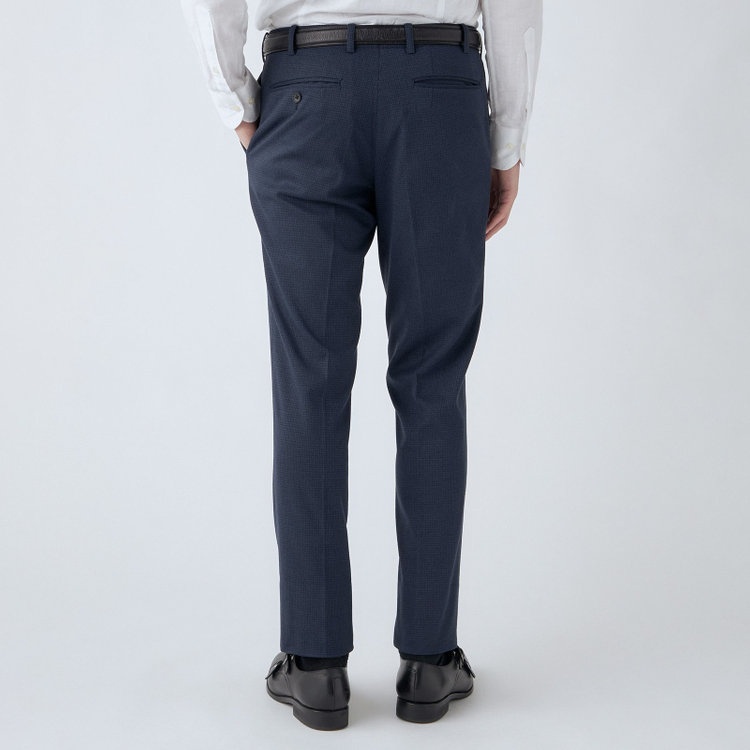 シルバーライン 【CLASSICO TAPERED】【秋冬】1タックテーパードパンツ/ネイビー×ハウンドトゥース/ウエストムーブ仕様/4S SUSTAINABILITY&ECOLOGY FABRIC/※裾上げ済仕様 紺濃色