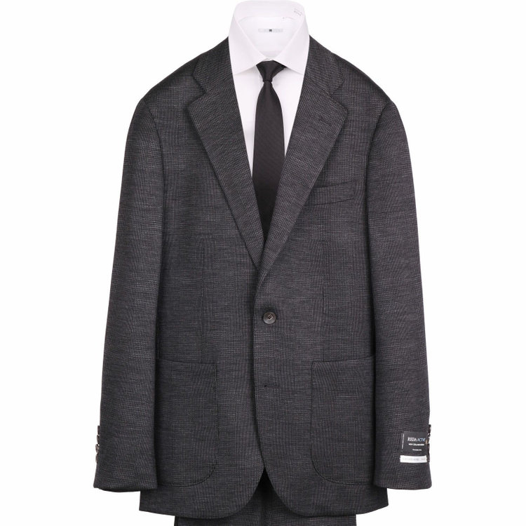 スーツセレクト 【発送在庫あり】【CLASSICO TAPERED】【秋冬】2釦シングルスーツ 2タック/グレー×チェック/サイドシャーリング/REDA ACTIVE/NEW ZEALAND MERINO/ニット素材 グレー系(灰)