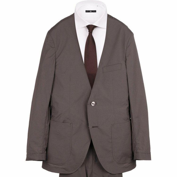 スーツセレクト 【WEB限定/OUTLET】【RBC】【春夏】スペアパンツ付き/2WAYワイドラペル＆ノーカラー2釦シングルスーツ 1タック＆2タック/ブラウングレー/ドローコード&ウエストシャーリング/※パンツ裾上げ済仕様/ウォッシャブル グレー系(灰)