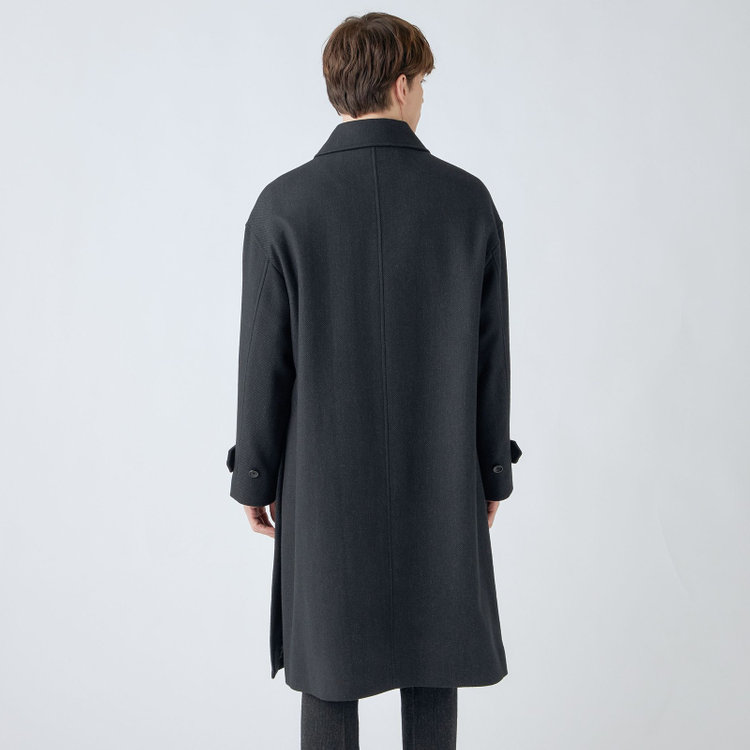 シルバーライン 【SL】ウールブレンドステンカラードロップショルダーデュアリティサイドスリットコート/ダークグレー/140S BLENDED EXTRA FINE MERINO WOOL グレー濃色