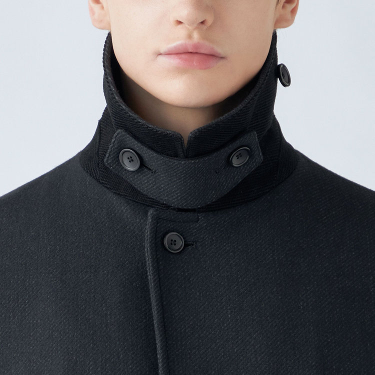 シルバーライン 【SL】ウールブレンドステンカラードロップショルダーデュアリティサイドスリットコート/ダークグレー/140S BLENDED EXTRA FINE MERINO WOOL グレー濃色