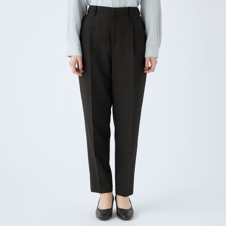 シルバーライン 【SL】【秋冬】4釦1掛けダブルパンツスーツ/ブラック×シャドーチェック/パンツウエストシャーリング/ウォッシャブル/※パンツ裾上げ済仕様 黒