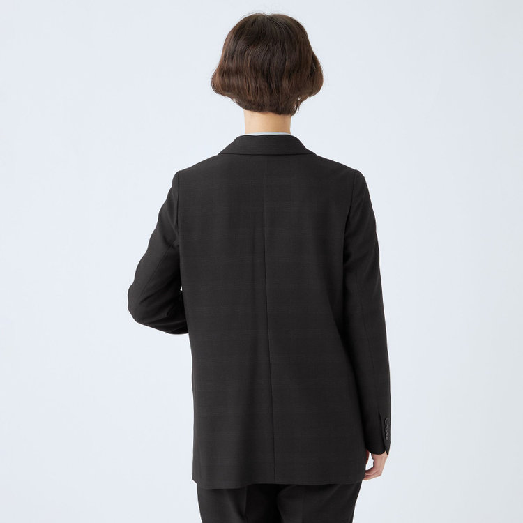 シルバーライン 【SL】【秋冬】4釦1掛けダブルパンツスーツ/ブラック×シャドーチェック/パンツウエストシャーリング/ウォッシャブル/※パンツ裾上げ済仕様 黒