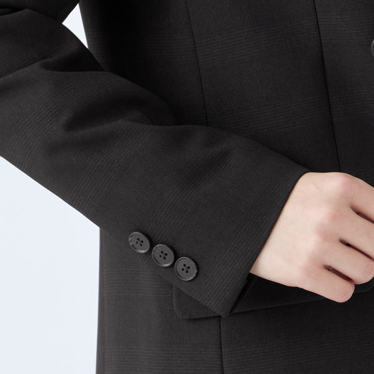 シルバーライン 【SL】【秋冬】4釦1掛けダブルパンツスーツ/ブラック×シャドーチェック/パンツウエストシャーリング/ウォッシャブル/※パンツ裾上げ済仕様 黒