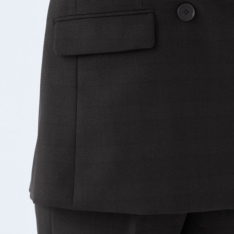 シルバーライン 【SL】【秋冬】4釦1掛けダブルパンツスーツ/ブラック×シャドーチェック/パンツウエストシャーリング/ウォッシャブル/※パンツ裾上げ済仕様 黒