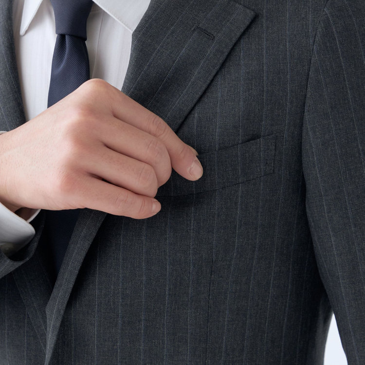 シルバーライン 【発送在庫あり】【CLASSICO TAPERED】【秋冬】2釦シングルスーツ 1タック/グレー×ストライプ/REDA ACTIVE/NEW ZEALAND MERINO/SHOWER CLEAN/※裾上げ必要 グレー濃色