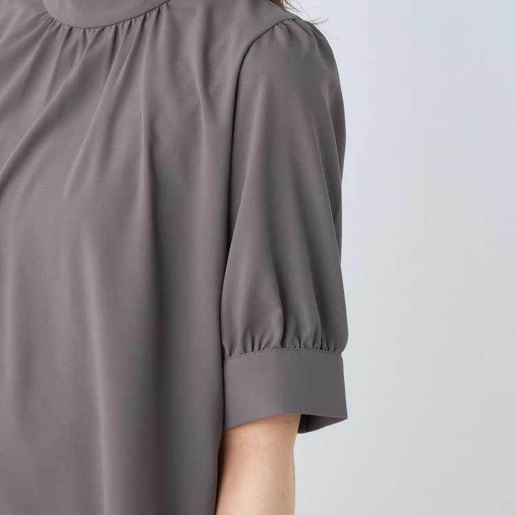 シルバーライン 【SILVER LINE/5分袖】パフスリーブスタンドカラープルオーバー/ダークグレー グレー濃色