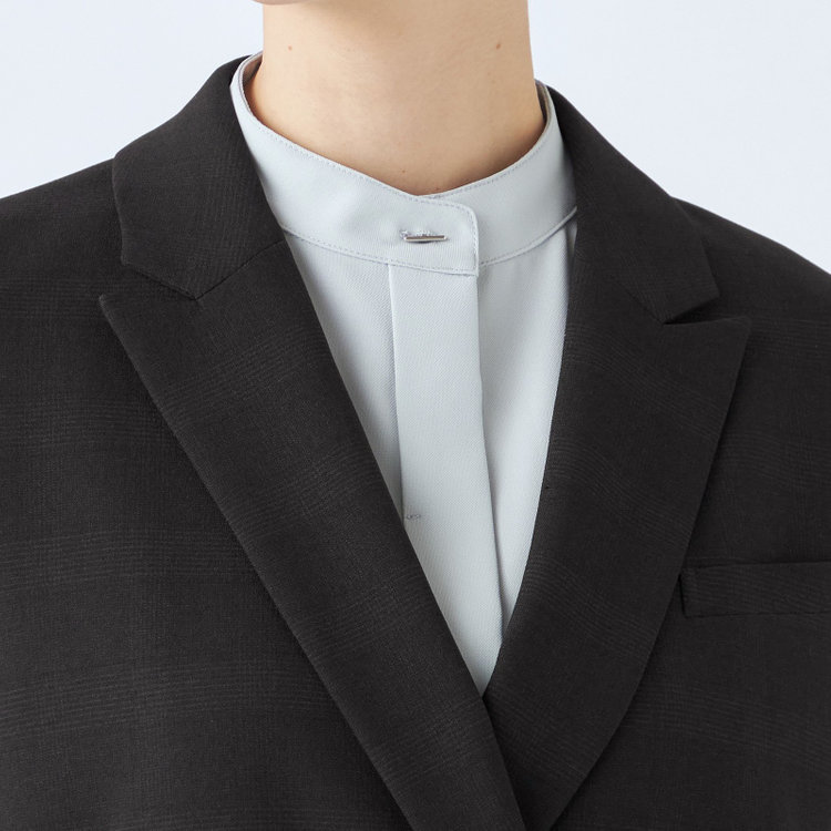 シルバーライン 【SL】【秋冬】4釦1掛けダブルパンツスーツ/ブラック×シャドーチェック/パンツウエストシャーリング/ウォッシャブル/※パンツ裾上げ済仕様 黒