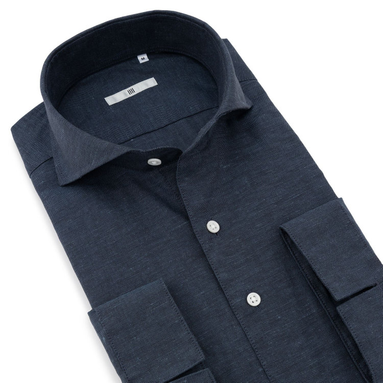 シルバーライン 【SILVER LINE/七分袖】ホリゾンタルワイドカラーワイシャツ/ネイビー 紺中間