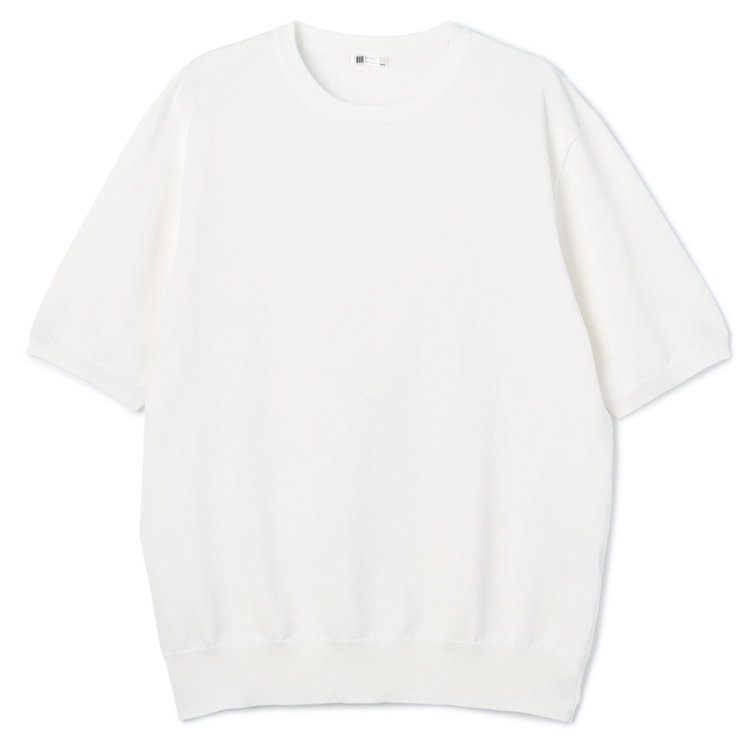 スーツセレクト 【RBC】【5分袖】コットンブレンドクルーネックニット/ホワイト/「マシンウォッシャブル」「UVカット」「接触冷感」 オフホワイト