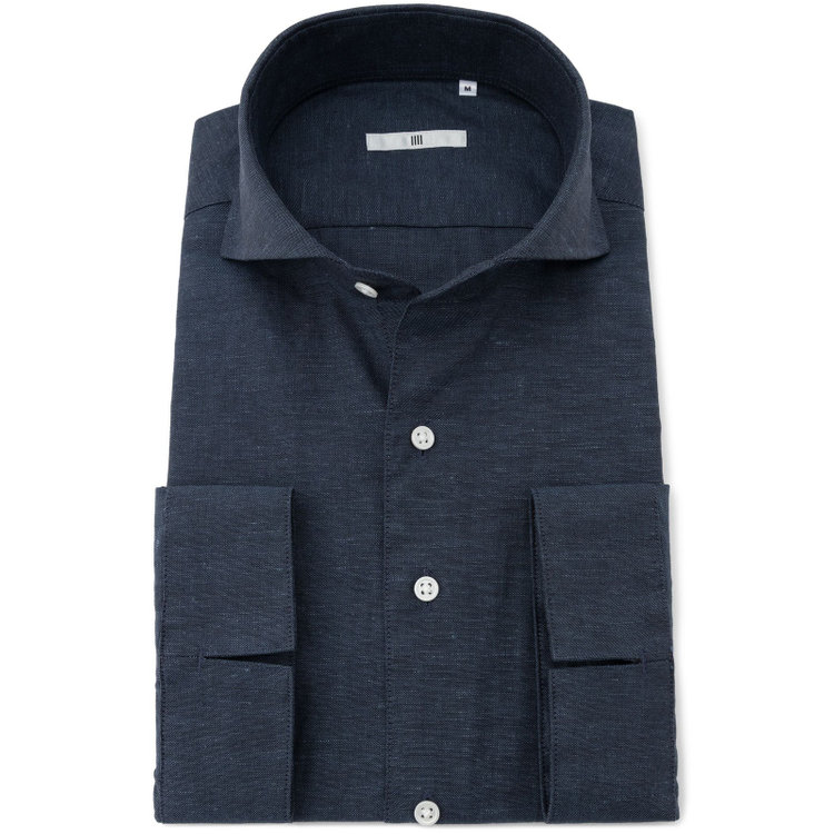 シルバーライン 【SILVER LINE/七分袖】ホリゾンタルワイドカラーワイシャツ/ネイビー 紺中間