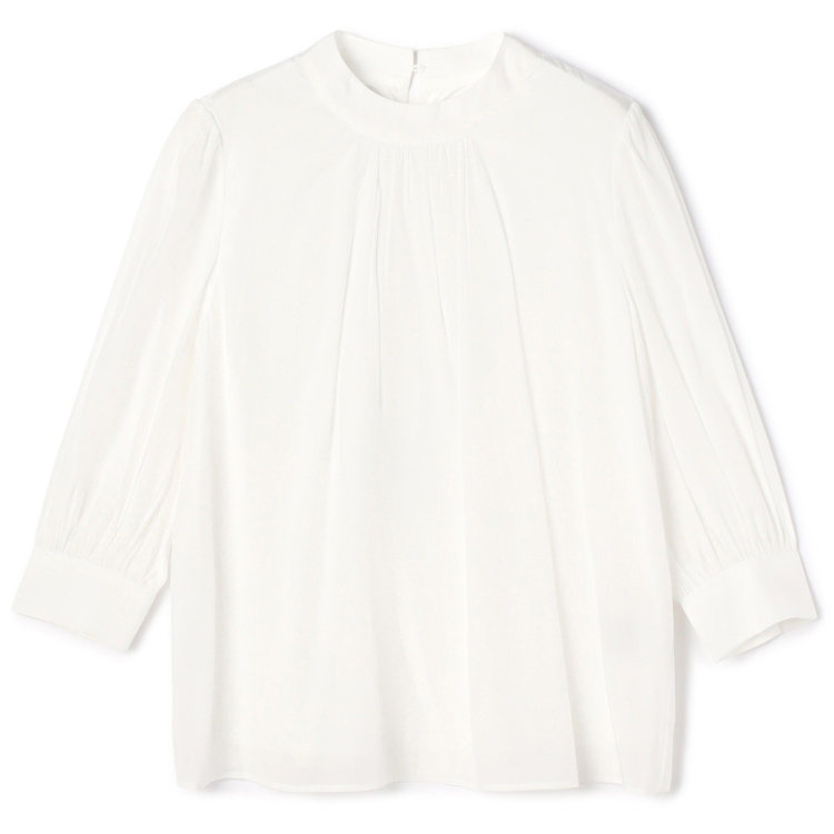 シルバーライン 【SILVER LINE/7分袖】ギャザーハイネックプルオーバー/ホワイト/「ウォッシャブル」「ストレッチ」「防シワ」「UV加工」「静電気防止」 白