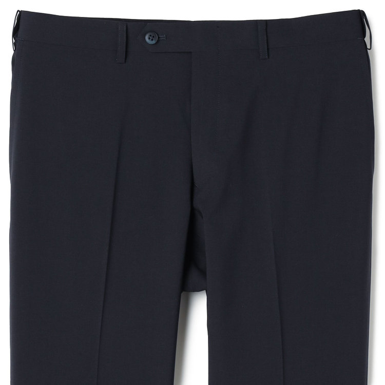 ブラックライン 【SLIM TAPERED】【春夏】0タックテーパードパンツ/ネイビー/ウエストムーブ/ウォッシャブル/4S SUSTAINABILITY&ECOLOGY FABRIC/※裾上げ済み仕様 紺濃色