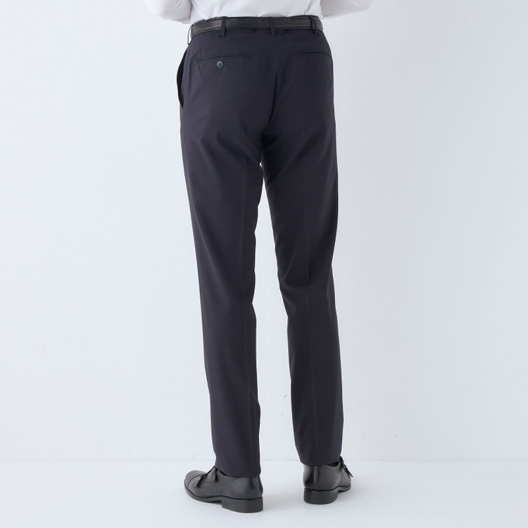 ブラックライン 【SLIM TAPERED】【春夏】0タックテーパードパンツ/ネイビー/ウエストムーブ/ウォッシャブル/4S SUSTAINABILITY&ECOLOGY FABRIC/※裾上げ済み仕様 紺濃色