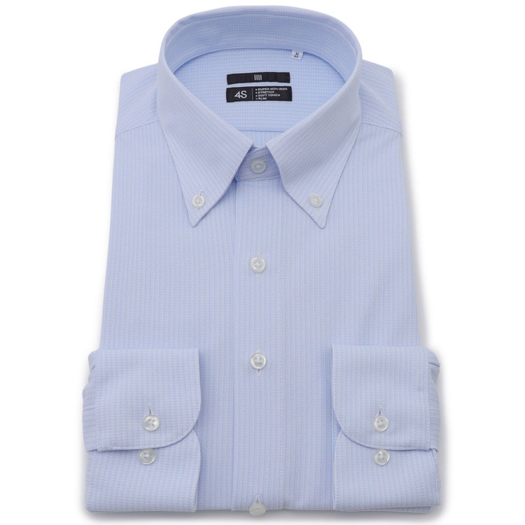 ブラックライン 【発送在庫あり】【BLACK LINE】ボタンダウンワイシャツ/ブルー＆ホワイト×ドビー/「4S」スーパーノンアイロン・ストレッチ 青濃色