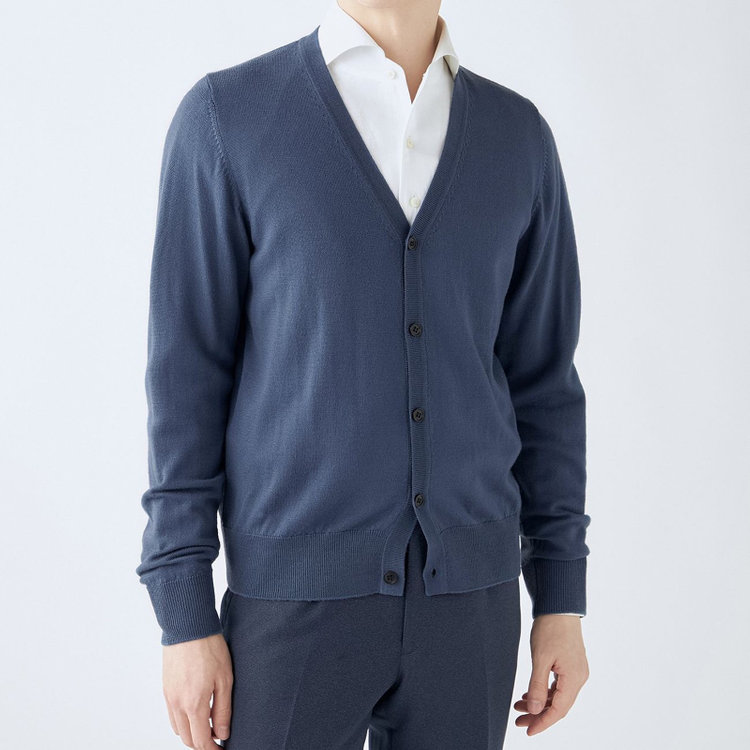 スーツセレクト 【RBC】【秋冬】ウール100%ニットカーディガン/ブルー/ZEGNA BARUFFA/マシンウォッシャブル 青中間