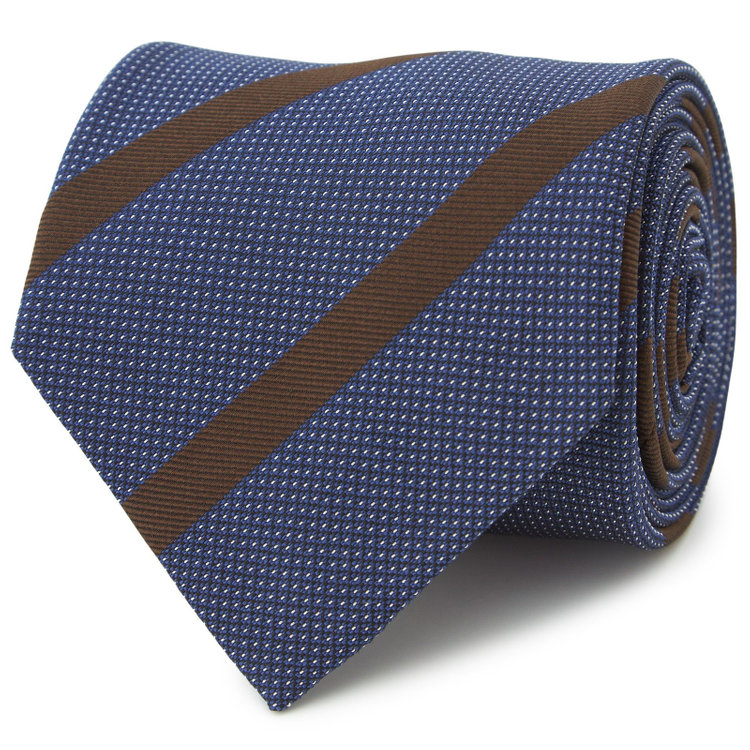 ブラックライン 【BLACK LINE】コットンシルクストライプネクタイ 7.5cm幅/ネイビー×ブラウン/ITALIAN FABRICS その他