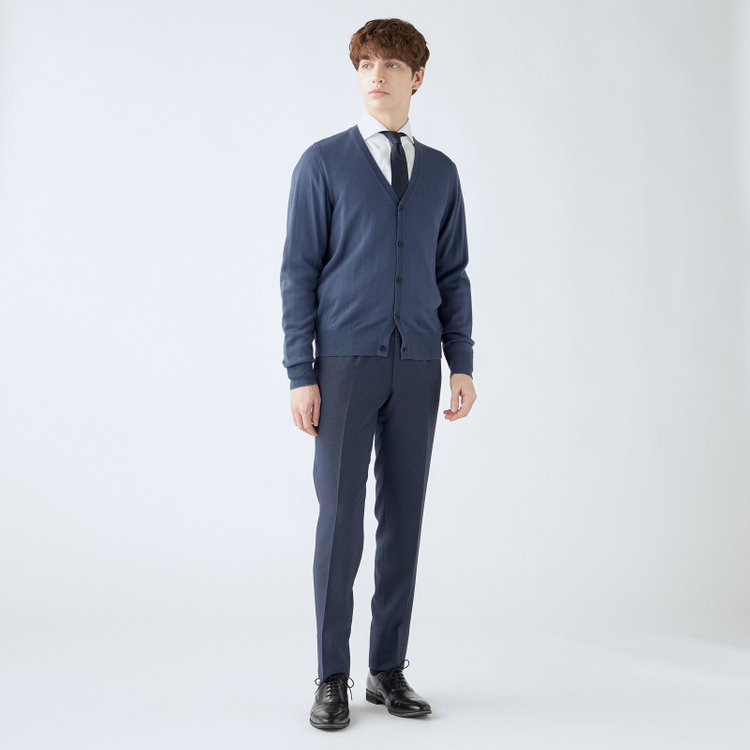 スーツセレクト 【RBC】【秋冬】ウール100%ニットカーディガン/ブルー/ZEGNA BARUFFA/マシンウォッシャブル 青中間