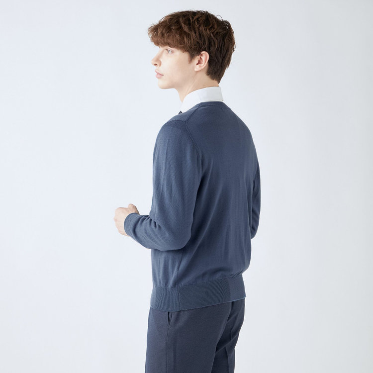スーツセレクト 【RBC】【秋冬】ウール100%ニットカーディガン/ブルー/ZEGNA BARUFFA/マシンウォッシャブル 青中間