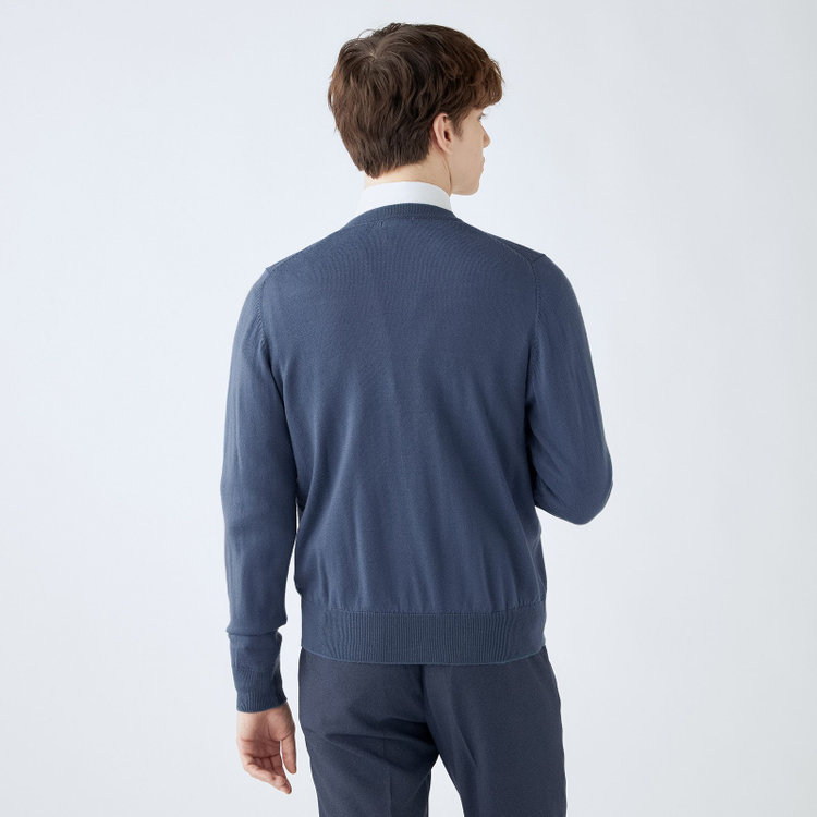 スーツセレクト 【RBC】【秋冬】ウール100%ニットカーディガン/ブルー/ZEGNA BARUFFA/マシンウォッシャブル 青中間