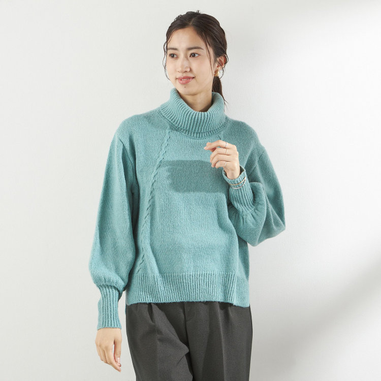 天竺モヘア風タートルニット/ブルーグリーン