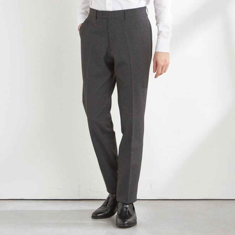 ブラックライン 【SLIM TAPERED】【秋冬】0タックテーパードパンツ/グレー＆ブラック×ハウンドトゥース/4S SUSTAINABILITY&ECOLOGY FABRIC「ウォッシャブル」「ストレッチ」/※裾上げ済仕様 グレー濃色