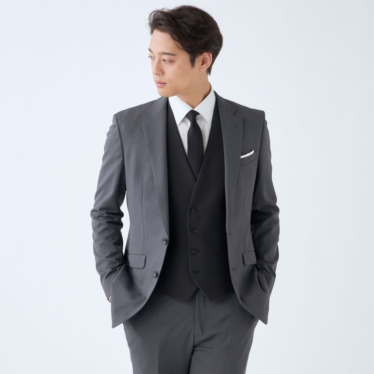 ブラックライン 【発送在庫あり】【SLIM TAPERED_2】【年間】2釦シングルスリーピーススーツ 0タック/グレー/4S/※パンツ裾上げ済仕様 グレー濃色