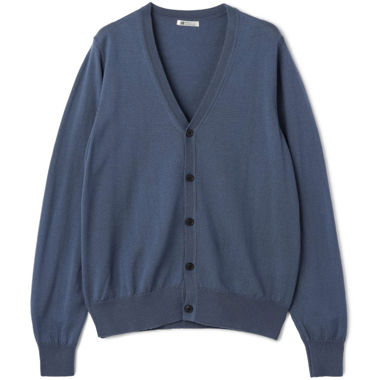 スーツセレクト 【RBC】【秋冬】ウール100%ニットカーディガン/ブルー/ZEGNA BARUFFA/マシンウォッシャブル 青中間