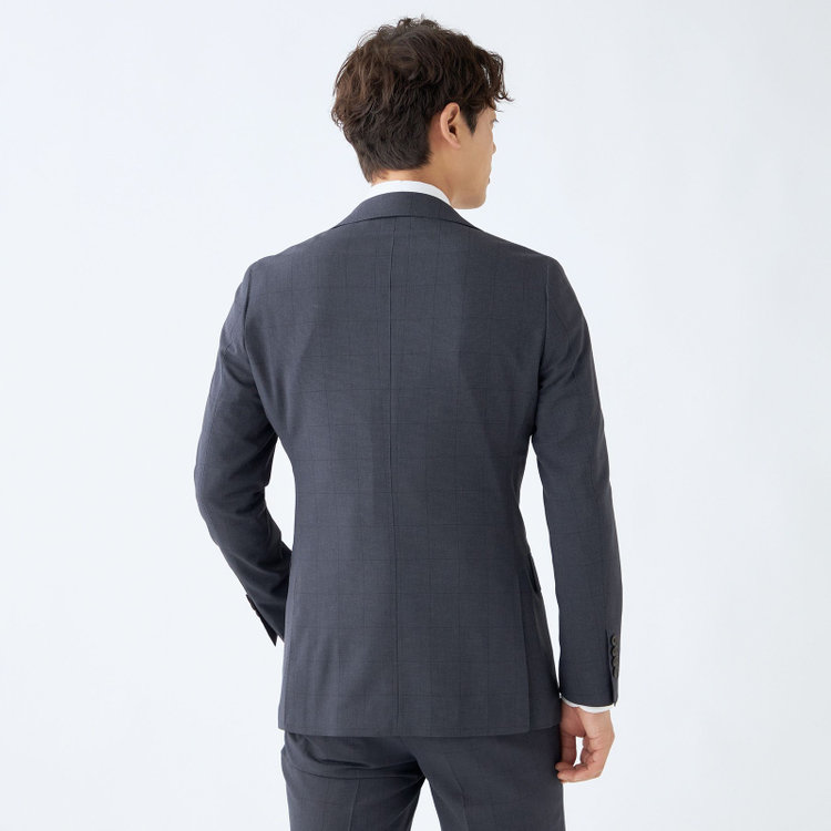 シルバーライン 【CLASSICO TAPERED】【春夏】コーディネートパンツ付き/2釦シングルスーツ 1タック/ネイビー×チェック+グレーソリッドパンツ/ウエストムーブ/4S SUSTAINABILITY/BREATH EFFECT AIR/※パンツ裾上げ済仕様 紺濃色