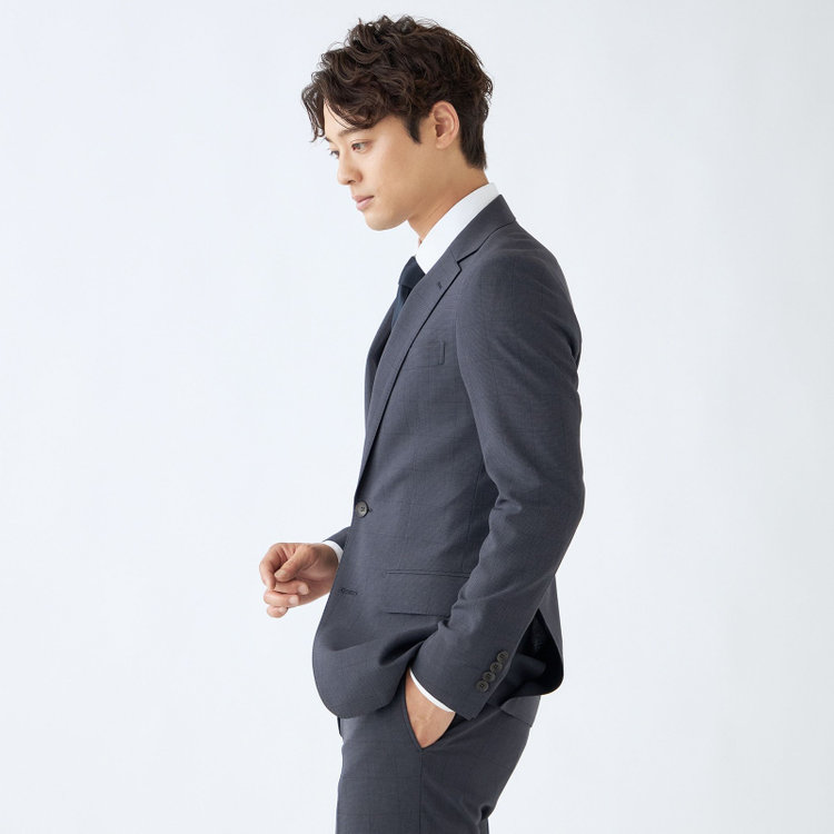 シルバーライン 【CLASSICO TAPERED】【春夏】コーディネートパンツ付き/2釦シングルスーツ 1タック/ネイビー×チェック+グレーソリッドパンツ/ウエストムーブ/4S SUSTAINABILITY/BREATH EFFECT AIR/※パンツ裾上げ済仕様 紺濃色