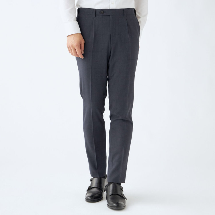 シルバーライン 【CLASSICO TAPERED】【春夏】コーディネートパンツ付き/2釦シングルスーツ 1タック/ネイビー×チェック+グレーソリッドパンツ/ウエストムーブ/4S SUSTAINABILITY/BREATH EFFECT AIR/※パンツ裾上げ済仕様 紺濃色