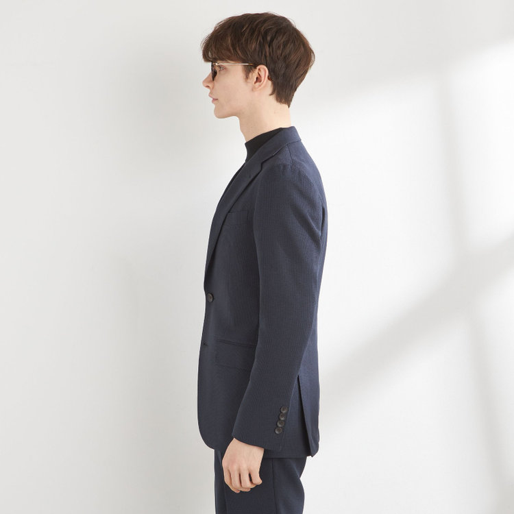 SUIT SELECT　アウトレット 【WEB限定/OUTLET/日焼け等有】【CLASSICO TAPERED】【秋冬】2釦シングルスーツ 1タック/ネイビー＆ブラック×ハウンドトゥース/ウエストムーブ/4S /※パンツ裾上げ済仕様 紺中間