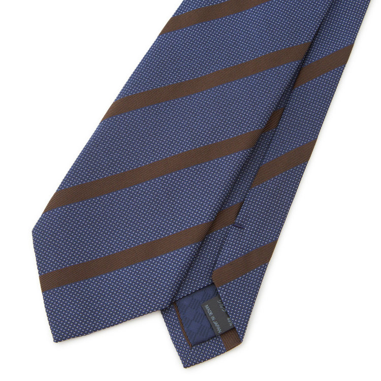 ブラックライン 【BLACK LINE】コットンシルクストライプネクタイ 7.5cm幅/ネイビー×ブラウン/ITALIAN FABRICS その他