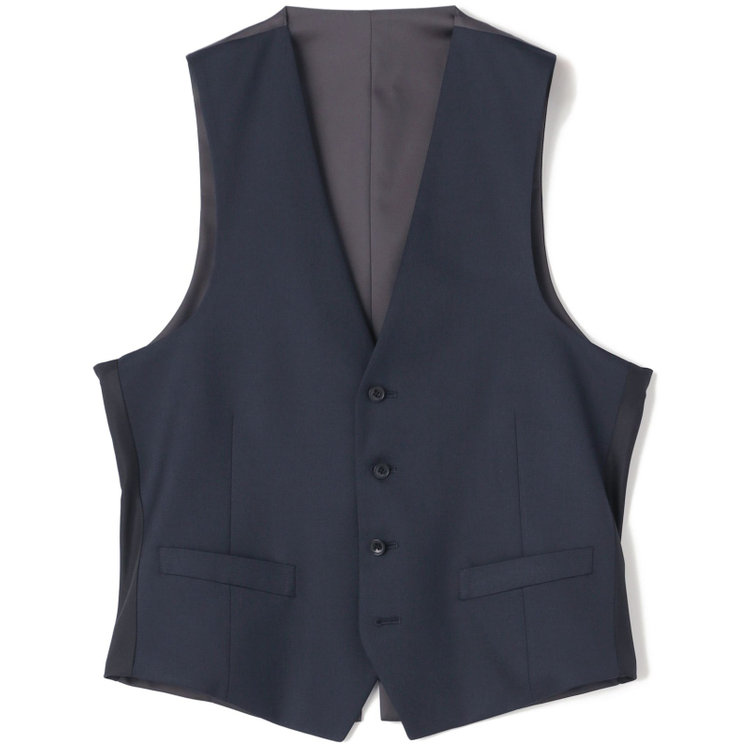 ブラックライン 【SLIM TAPERED_2】【年間】2釦シングルスリーピーススーツ 0タック/ネイビー/ウエストシャーリング/4S SUSTAINABILITY&ECOLOGY FABRIC/※パンツ裾上げ済仕様 紺濃色