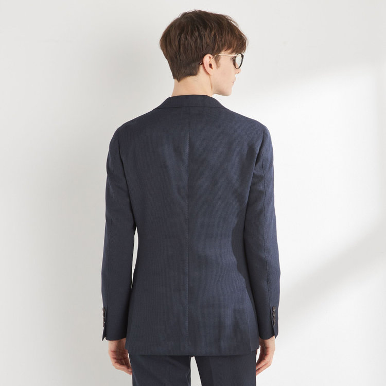 SUIT SELECT　アウトレット 【WEB限定/OUTLET/日焼け等有】【CLASSICO TAPERED】【秋冬】2釦シングルスーツ 1タック/ネイビー＆ブラック×ハウンドトゥース/ウエストムーブ/4S /※パンツ裾上げ済仕様 紺中間
