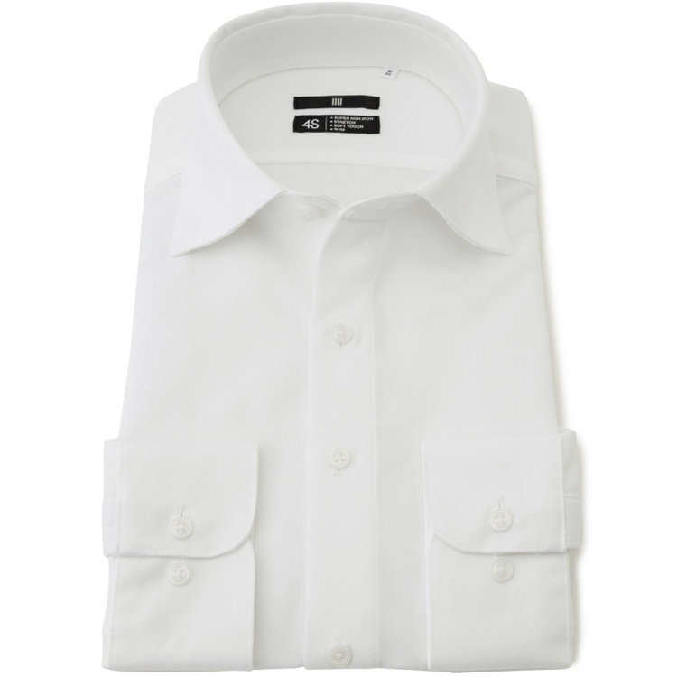 ブラックライン 【発送在庫あり】【WEB限定】【BLACK LINE】ワイドカラーワイシャツ/ホワイト/「4S」スーパーノンアイロン・ストレッチ 白