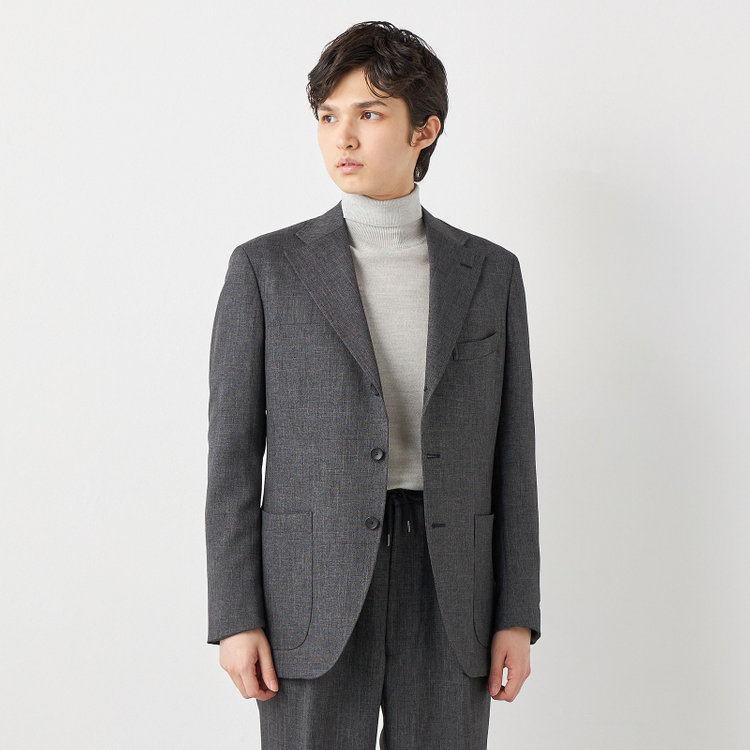 シルバーライン 【RBC CLASSICO WIDE】【秋冬】段返り3釦ジャケット 2タックパンツ /グレー×シャークスキン柄 /ドローコード＆ウエストシャーリング仕様 /ウォッシャブル ※裾上げ必要 グレー中間