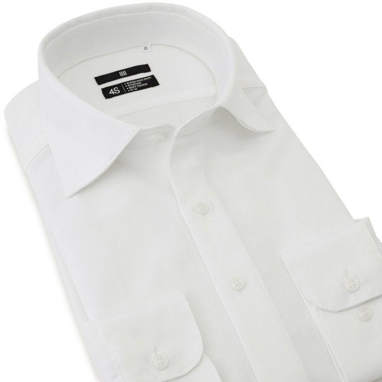 ブラックライン 【発送在庫あり】【WEB限定】【BLACK LINE】ワイドカラーワイシャツ/ホワイト/「4S」スーパーノンアイロン・ストレッチ 白