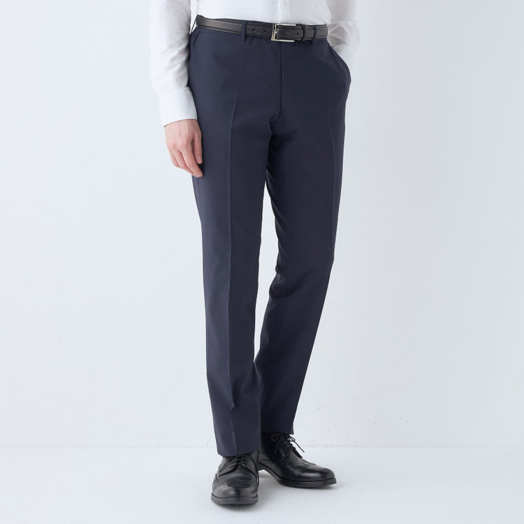 ブラックライン 【SLIM TAPERED】【春夏】0タックテーパードパンツ/ネイビー×シャドーストライプ/ウォッシャブル/※裾上げ済仕様 紺濃色