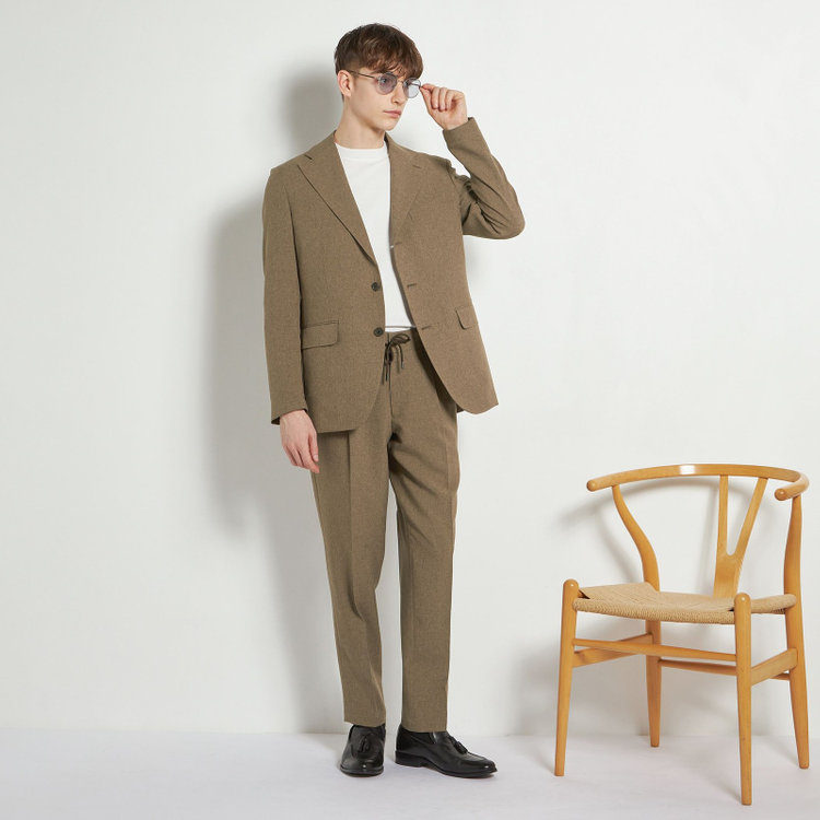 シルバーライン 【RBC】【春夏】3釦段返りシングルスーツ 2タック/ブラウン/ドローコード&ウエストシャーリング/※パンツ裾上げ済仕様 茶中間