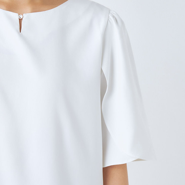 シルバーライン 【SILVER LINE/5分袖】フラワースリーブプルオーバー/ホワイト 白