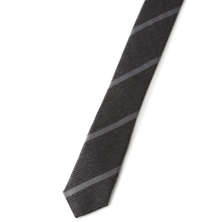 ブラックライン 【BLACK LINE】コットンシルクストライプネクタイ 7.5cm幅/グレー/ITALIAN FABRICS その他