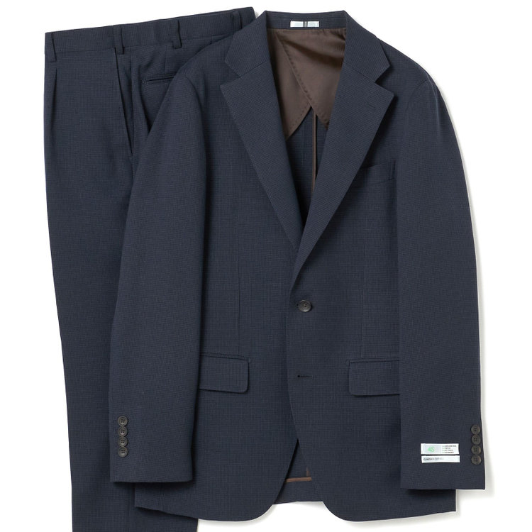 SUIT SELECT　アウトレット 【WEB限定/OUTLET/日焼け等有】【CLASSICO TAPERED】【秋冬】2釦シングルスーツ 1タック/ネイビー＆ブラック×ハウンドトゥース/ウエストムーブ/4S /※パンツ裾上げ済仕様 紺中間